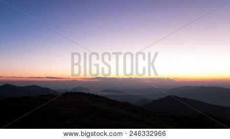 The Last Twilight Above The Peaks Of Phu Chi Fa, Chiang Rai, Thailand.
