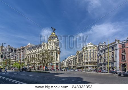Metropolis Hotel In Madrid In A Beautiful Spring Day, Spain