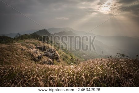 Beautiful View From The Top Of View Point At Phu Chi Fa In Chiang Rai, Thailand.