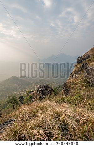 Beautiful View From The Top Of View Point At Phu Chi Fa In Chiang Rai, Thailand.