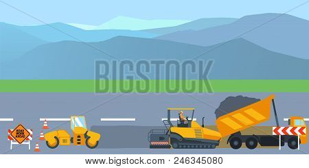 Road Work And Repair Banner Horizontal Concept. Illustration Of Road Work And Repair Banner Horizont