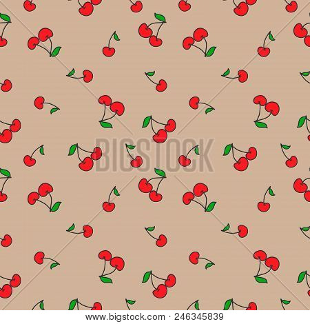 Seamless Pattern With Cherries. Fruit Background. Vector Illustration