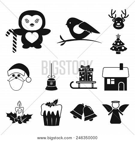Christmas Attributes And Accessories Black Icons In Set Collection For Design. Merry Christmas Vecto