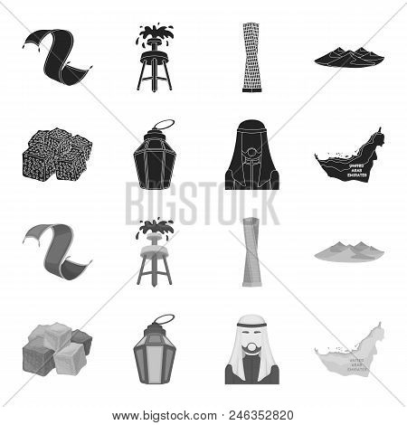 Eastern Sweets, Ramadan Lamp, Arab Sheikh, Territory.arab Emirates Set Collection Icons In Black, Mo