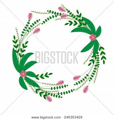 Wreath With Pink Colors. Bright Colorful Flowers.