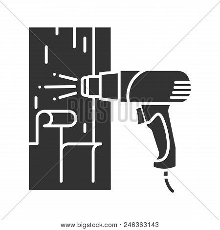 Hot Air Gun Heating Surface Glyph Icon. Paint Removing. Silhouette Symbol. Negative Space. Vector Is