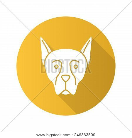 Doberman Pinscher Flat Design Long Shadow Glyph Icon. Guardian Dog Breed. Vector Silhouette Illustra