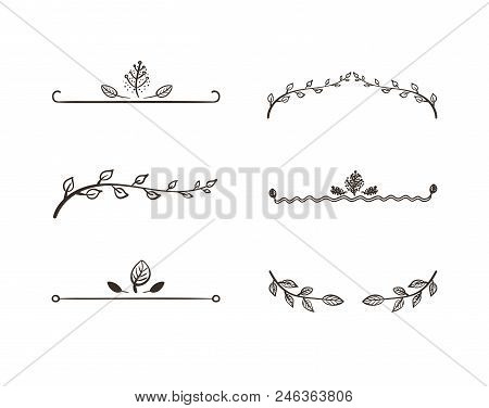 Vector Set Of Floral Design Elements, Freehand Drawings Isolated On White Background, Divider Lines.