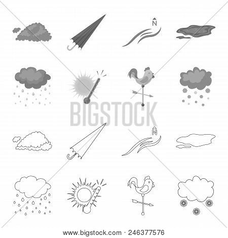 Rain, Snow, Heat, Weathervane. The Weather Set Collection Icons In Outline, Monochrome Style Vector 