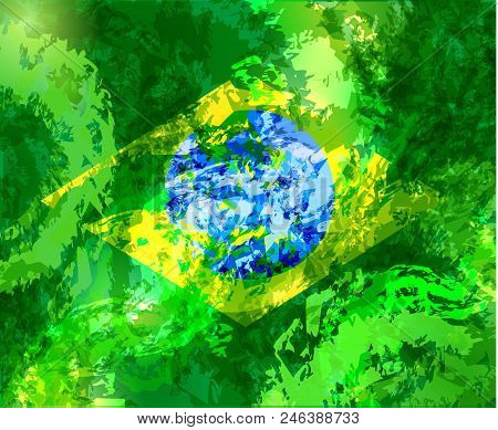 Brazilian Watercolor Flag. . Watercolor Vector National Flag. Watercolor Background In Brazilian Col