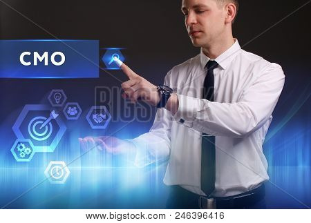 Business, Technology, Internet And Network Concept. Young Businessman Working On A Virtual Screen Of