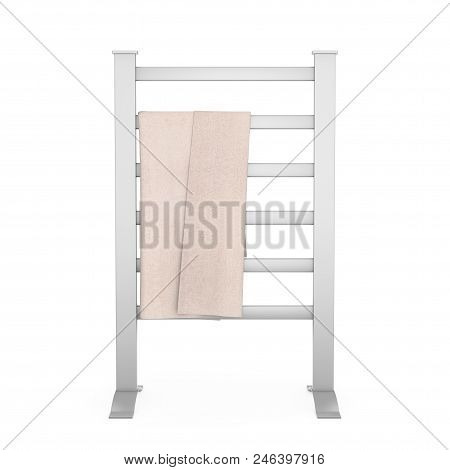 Movable Modern Bathroom Towel Dryer Heater On A White Background. 3d Rendering
