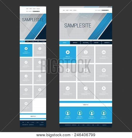 Responsive One Page Website Template - Header Design With World Map - Desktop And Mobile Version