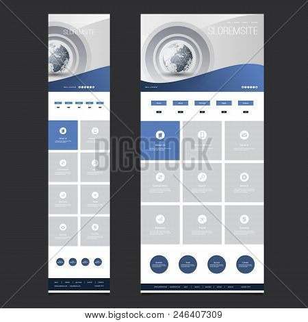 Responsive One Page Website Template - Header Design With Earth Globe - Desktop And Mobile Version