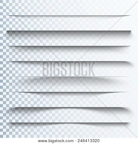 3d Transparent Shadows Effect. Page Dividers With Transparent Shadows. Pages Separation Vector Set. 