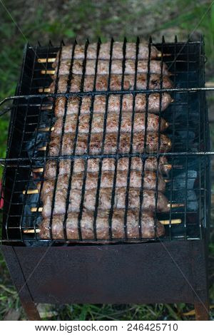 Lulya Kebab From Meat Are Prepared In The Grill.
