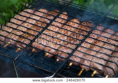 Lulya Kebab From Meat Are Prepared In The Grill.