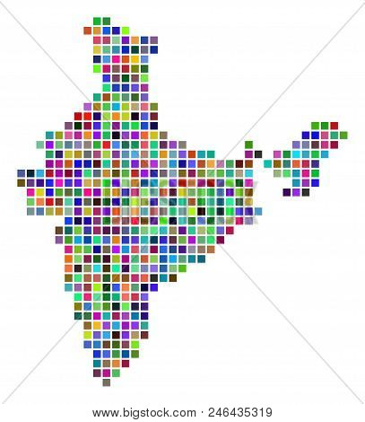 Multi Colored Dot India Map. Vector Collage Of India Map Combined Of Dot Elements. Vector Geographic