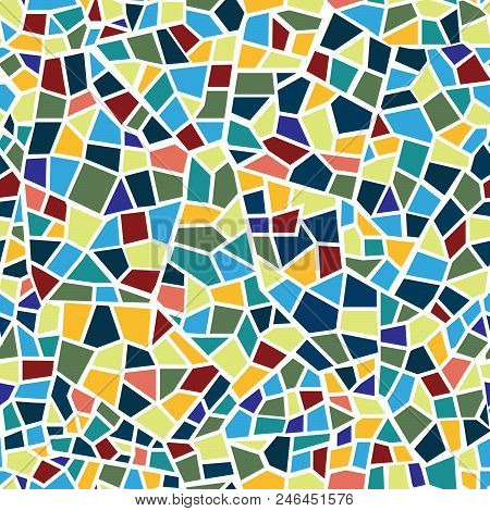 Abstract Mosaic Sheet Seamless Pattern. Geometric Tile Background. Ceramic Fragment Decorative Backd