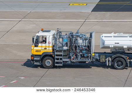 Berlin Germany - April 21. 2018: Fuel Truck At Berlin Tegel Airport
