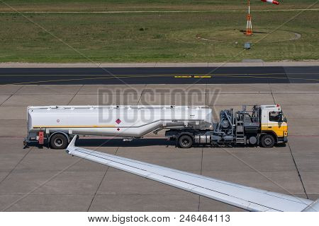Berlin Germany - April 21. 2018: Fuel Truck At Berlin Tegel Airport
