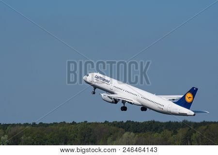 Berlin Germany - April 21. 2018: Lufthansa Airbus A321 Take Off At Berlin Tegel Airport