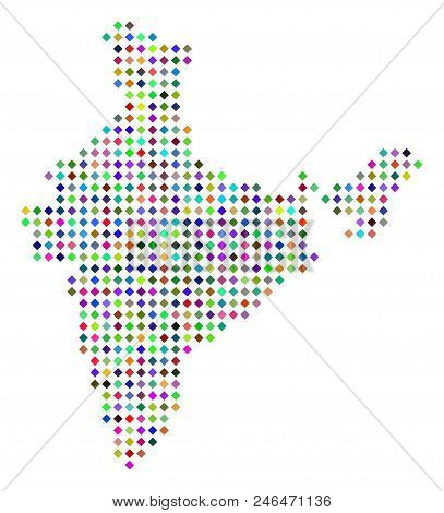 Multi Colored Dotted India Map. Vector Abstraction Of India Map Done Of Rhombus Pixels Pattern. Abst