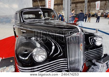 Kharkiv, Ukraine - May 19, 2018: Soviet Retro Car Black Zis-110 Manufactured In 1945 Is Presented At