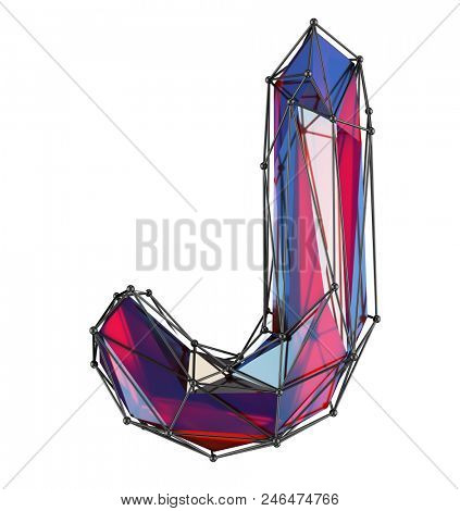 Capital latin letter J in low poly style red color isolated on white background. 3d rendering