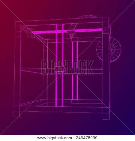 3d Printer Wireframe Low Poly Mesh Vector Illustration