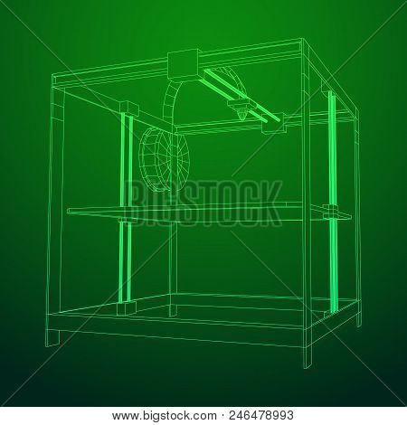 3d Printer Wireframe Low Poly Mesh Vector Illustration