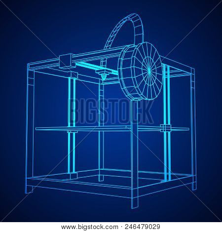 3d Printer Wireframe Low Poly Mesh Vector Illustration