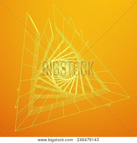 Futuristic Tunnel Of Wireframe Low Poly Mesh Construction. Futuristic Background, Business Concept. 