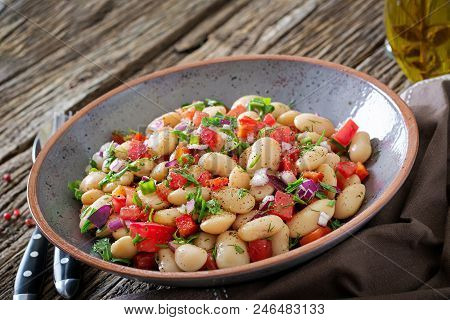 White Bean Cannellini Salad. Vegan Salad. Diet Menu.