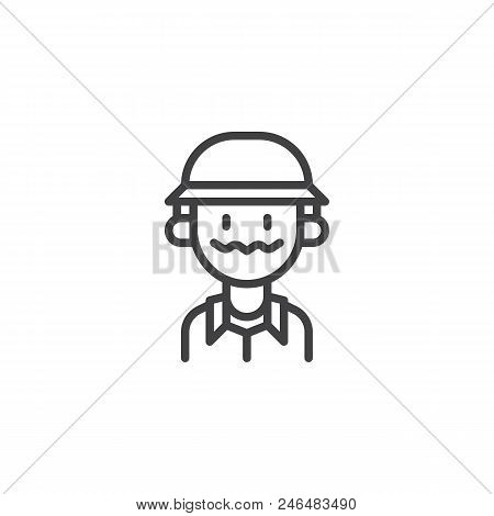 Hunter Man In Hat Outline Icon. Linear Style Sign For Mobile Concept And Web Design. Happy Hunter Si