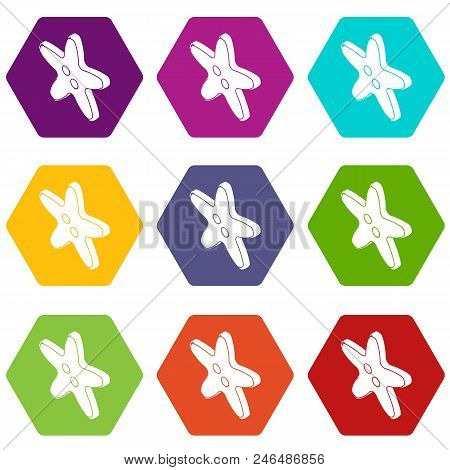 Star Clothes Button Icons 9 Set Coloful Isolated On White For Web