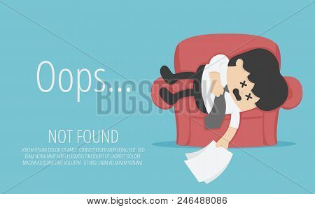 Business Concepts Sleep On The Sofa. With Fatigue And Show Purport About Page Not Found Error 404