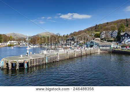 South Lakeland, Uk - April 2018: Waterhead Pier At Ambleside, A Lakeside Town Situated At The Head O