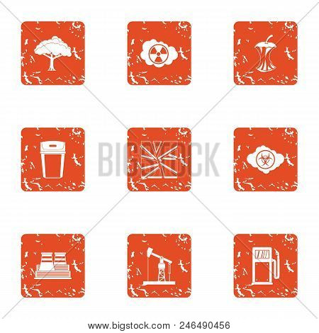 Technical Climate Icons Set. Grunge Set Of 9 Technical Climate Vector Icons For Web Isolated On Whit