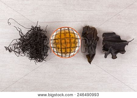 Traditional Chinese Medicine Seaweed And Dan Shen. Tcm Top View.