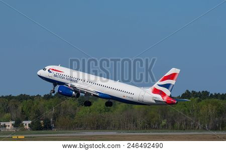 Berlin Germany - April 21. 2018: British Airways Airbus A320 Airplane Take Off At Berlin Tegel Airpo