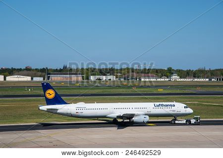 Berlin Germany - April 21. 2018: Lufthansa Airbus A321 At Berlin Tegel Airport