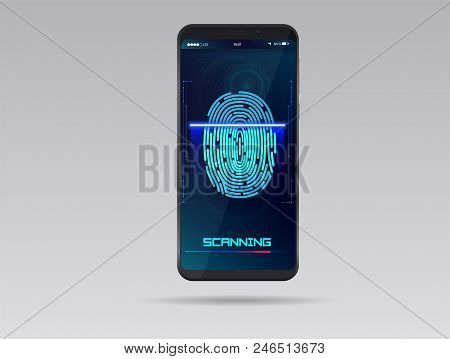 Smartphone With Finger Scan. Hud Interface. Stock Vector Illustration. Eps10