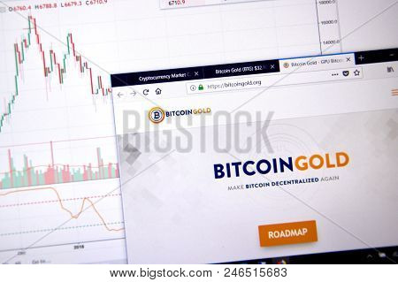 Montreal, Canada - June 20, 2018: Bitcoin Gold Crypto Currency Home Page. Cryptocurrency Is A Digita