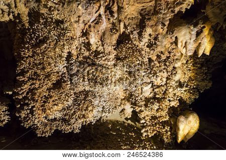 Venetsa Cave In Bulgaria. Beautiful Colorful And Illuminated Cave Full With Semiprecious Onyx Stones