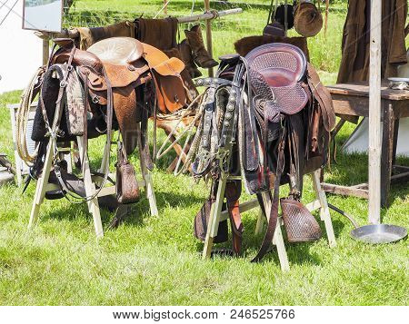 Typical Indian Trent With Saadles For Horses