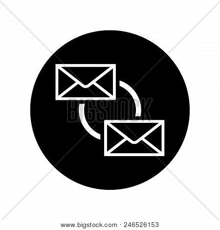 Synchronize Icon In Black Circle. Email Sync Symbol In Flat Style Isolated On White Background. Simp