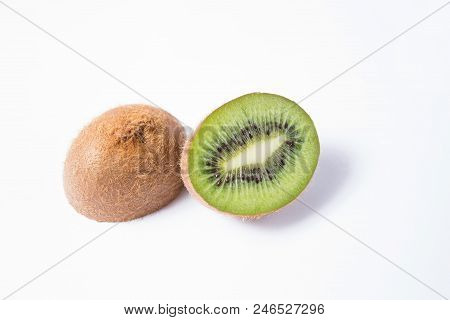 Half Kiwi Fruit Isolated On White Background