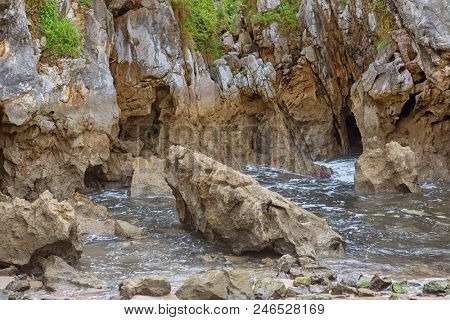the famous beach gulpiyuri, in Asturias, Spain