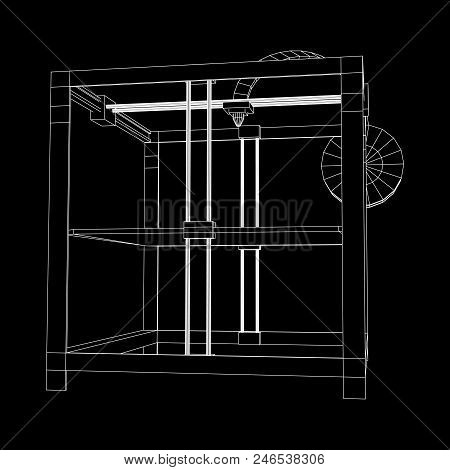 3d Printer Wireframe Low Poly Mesh Vector Illustration